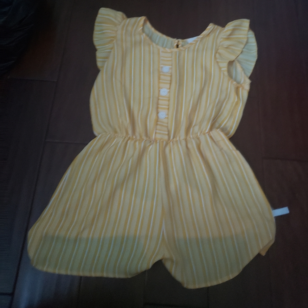 Girls Yellow Gold & White Striped Romper